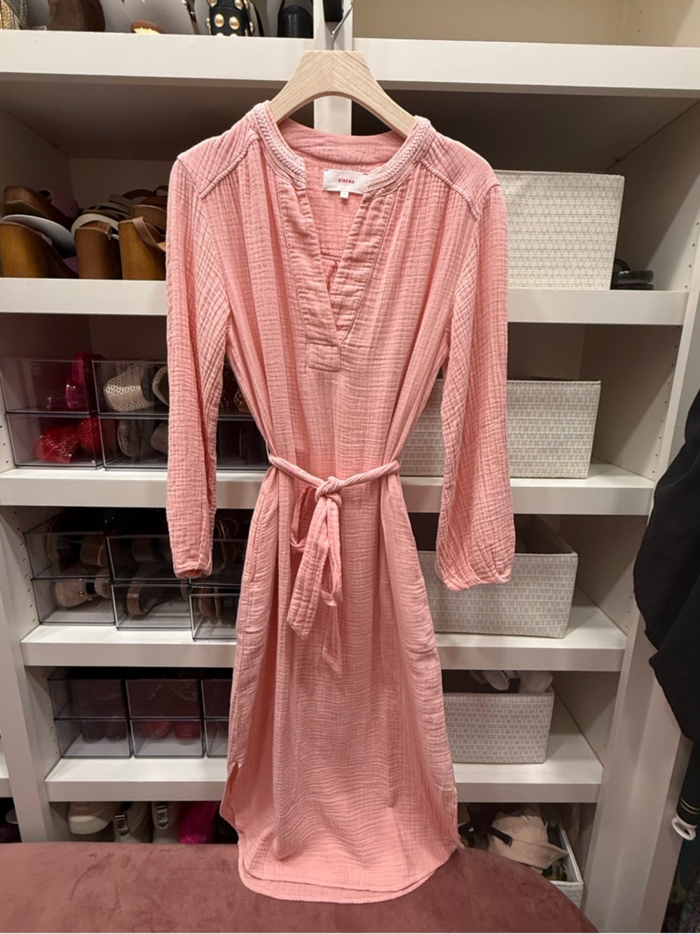 XiRENA Soft Coral Pink Gauze Tie-Waist Midi Dress - NEW without tags